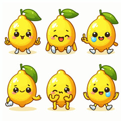 Lemon. Cute fruit vector character set isolated on white