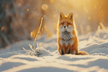 A fox amidst a serene snowy landscape