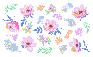 Fototapeta na wymiar Colorful Anemone and Plant Vector Illustration Set