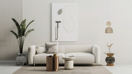 Fototapeta na wymiar White canvas for mockup with blurred brick wall luxury room interior