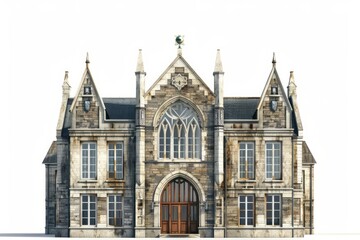 Fototapeta na wymiar 3D Render of a historic college building with ornate architecture and lecture halls, on isolated white background, Generative AI