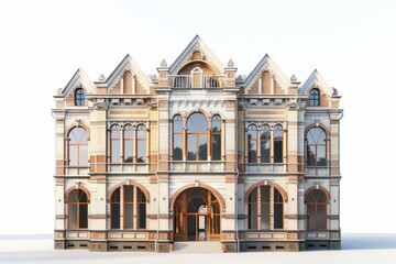 Fototapeta premium 3D Render of a historic college building with ornate architecture and lecture halls, on isolated white background, Generative AI