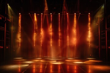 A stage with warm lighting design set up for a modern dance performance, showcasing a spotlight effect