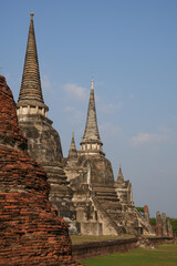 Fototapeta premium Wat Phra Si Sanphet One of the World Heritage Sites of Ayutthaya Province, Thailand, built in 1492, currently remaining in condition as seen in the picture, taken on 23-02-2024.