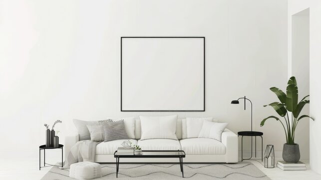 White canvas for mockup with blurred brick wall luxury room interior