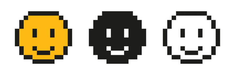Obraz premium pixel smile emoji face. smiley emoticon with pixel art style , happy, smile, emotions - good feedback emojis emoticons. line outline icons