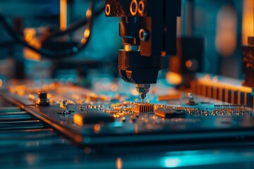 A 3D printer assembling electronic pieces for a high-tech gadget