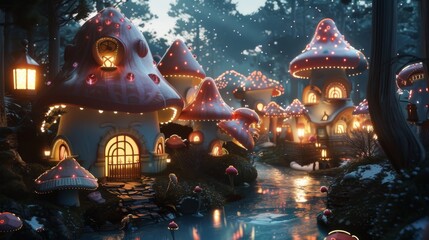Fototapeta premium A vivid and unique 3D animation of 'Fever town', encapsulating its thriving and throbbing existence within an enchanting forest backdrop