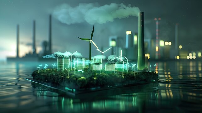  new energy, wind power, wind power plant diorama, green, floating around luminous power symbols,digital concept art, technology industrial wind.