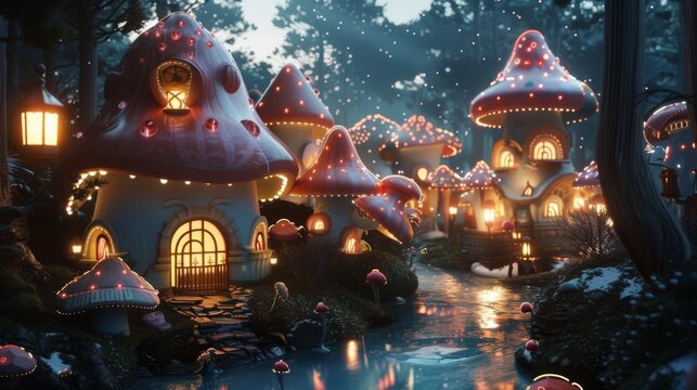 A vivid and unique 3D animation of 'Fever town', encapsulating its thriving and throbbing existence within an enchanting forest backdrop
