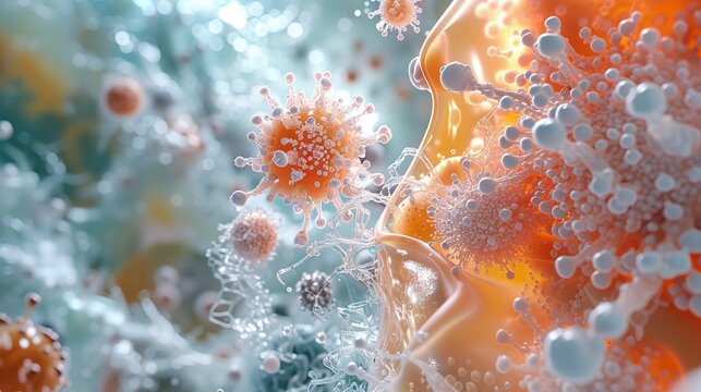 Futuristic microscopic anatomy, close-up on cellular structures, blending biology and advanced tech, vivid details
