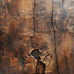 A detailed closeup of a weathered piece of trunk with a hole, resembling a fault in the bedrock. The natural pattern and shades create an artistic landscape, reminiscent of a painting