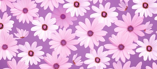 Fototapeta na wymiar A beautiful pattern of pink and white daisies on a vibrant purple background, creating a stunning display of colors. These annual plants add a pop of color to any garden with their striking petals