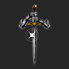 Vector illustration of a knight hand holding a sword