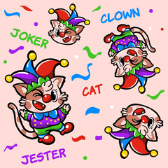 Vector seamless cartoon of a cute and fun cat wearing a clown dress