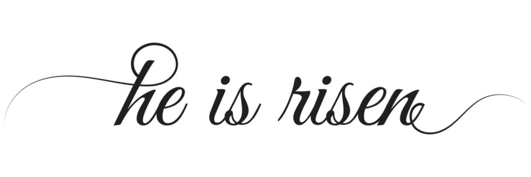 He is risen one continuous line simple minimalist lettering vector illustration isolated on white background. Editable stroke. EPS 10