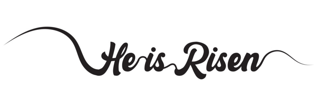 He is risen one continuous line simple minimalist lettering vector illustration isolated on white background. Editable stroke. EPS 10