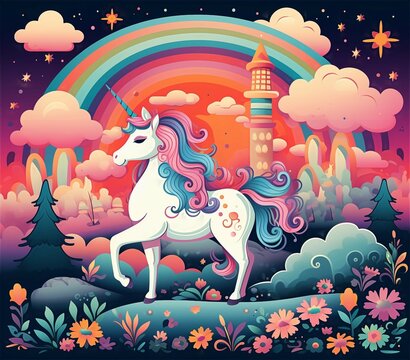 Cloudy Unicorn Cute Illustration Background Painting With Generative AI
