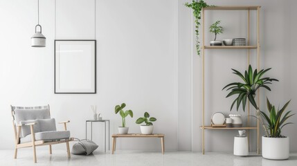White canvas for mockup with blurred brick wall room interior