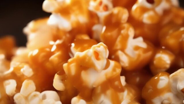 A visually striking image highlighting popcorn coated with a luscious drizzle of creamy caramel, sprinkled with delicate flakes of sea salt, creating a perfect marriage of sweet and salty