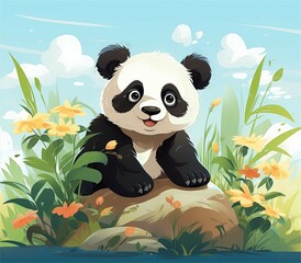 Cute Panda Oil Painting Background Illustration With Generative AI
