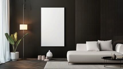 White canvas for mockup with blurred brick wall room interior