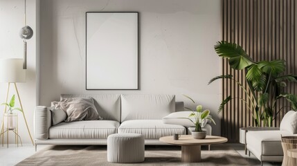 White canvas for mockup with blurred brick wall room interior