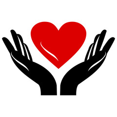 Hands holding heart. Hands up with hearts. Heart in hand. Vector icon. Charity Silhouette icons. Volunteer Poster. Donation, Love Icons.