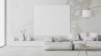Deurstickers White canvas for mockup with blurred brick wall room interior © Sanuar_husen