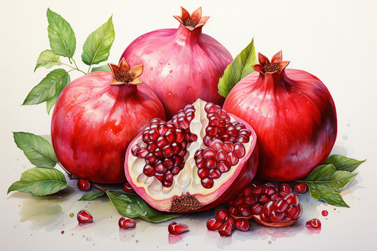 Pomegranate fruit watercolor painting