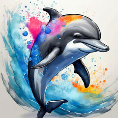 컬러 돌고래, a dolphin drawn in color ink