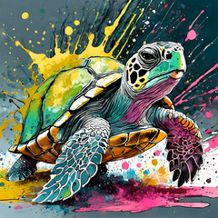 컬러 거북이, a turtle drawn in color ink