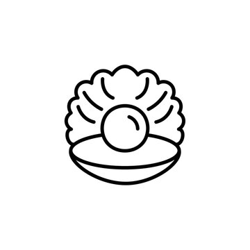 recommend clip art: Pearl in the open shell vector line icon illustration.