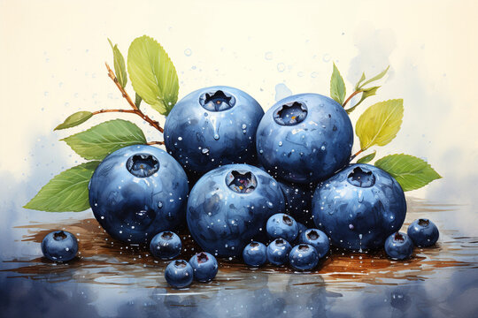 blueberry fruit watercolor painting