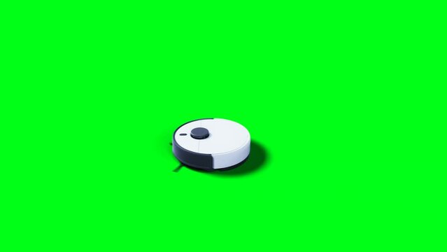 Vacuum Robot auto cleaning. Green screen isolate.