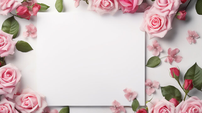 blank frame with space for text. beautiful pink flowers composition