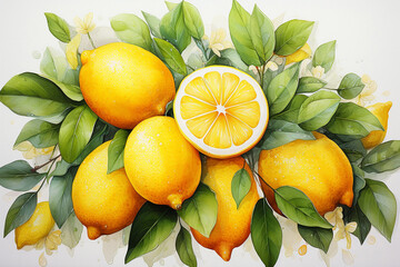 Lemon fruit watercolor painting