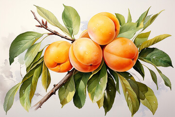 Apricot fruit watercolor painting