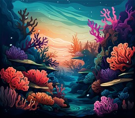 Fototapeta na wymiar Coral Reef Colorful Background Wall Art Illustration With Generative AI