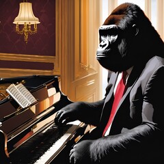 gorilla playing piano. generative ai