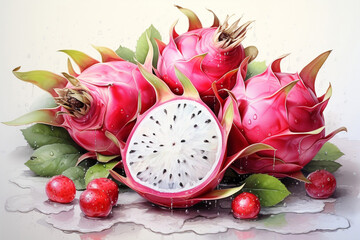 Dragon fruit watercolor painting