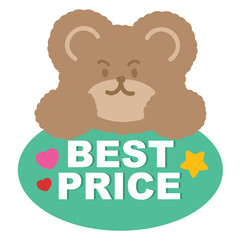 BEST PRICE button with teddy bear for online shopping, marketing, promotion, sticker, banner,...