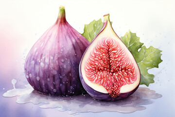 Fig fruit watercolor painting