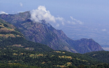 panoramic view of lush green palani mountain range from kodaikanal hill station in tamilnadu, south india