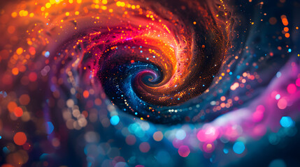 multi coloured abstract spirals on black background - obrazy, fototapety, plakaty