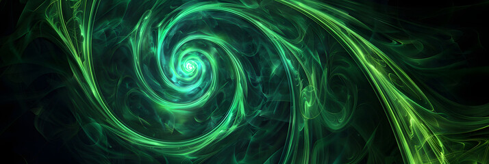 Fototapeta premium Abstract green spirals on black background