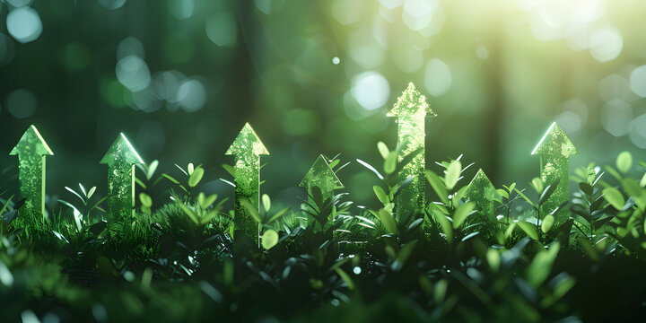 Abstract green nature blurred background with bright sunlight flare and bokeh effect blurry, 