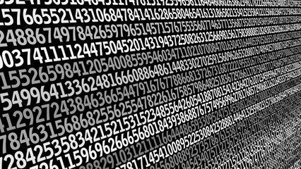 Numerical data science algorithm on black background with machine learning counting number crunching