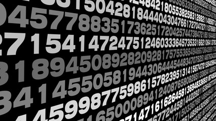 Number crunching unpredictable combination of numerical digits on black background in science