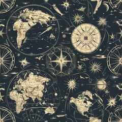 Fototapeta premium Famous Explorations: Designs inspired by notable historical explorations and discoveries. For Seamless Pattern, Fabric Pattern, Tumbler Wrap, Mug Wrap.